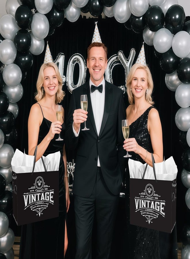 Woosytoo 40th Birthday Gifts Bag Vintage Back in 1986 Gift Bags with Greeting Card Black Silver 40th Birthday Wrapping Paper Bag for Women Man Forty 40 Year Old Bday Party Favors Supplies - Image 2